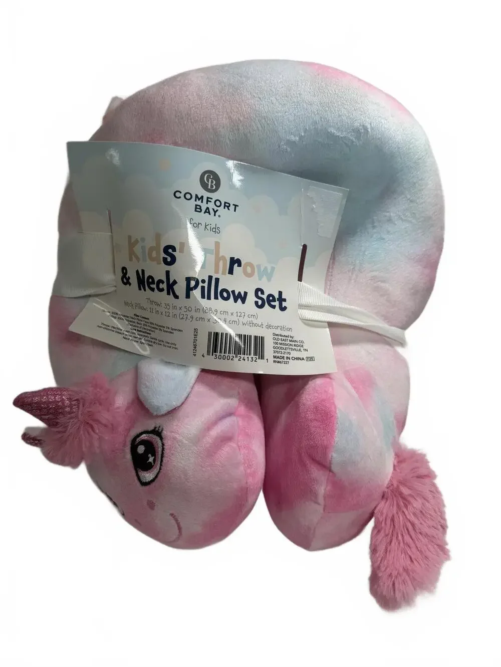 New Kids Unicorn Throw & Neck Pillow Set Pink Plush Travel Blanket Pastel Kawaii
